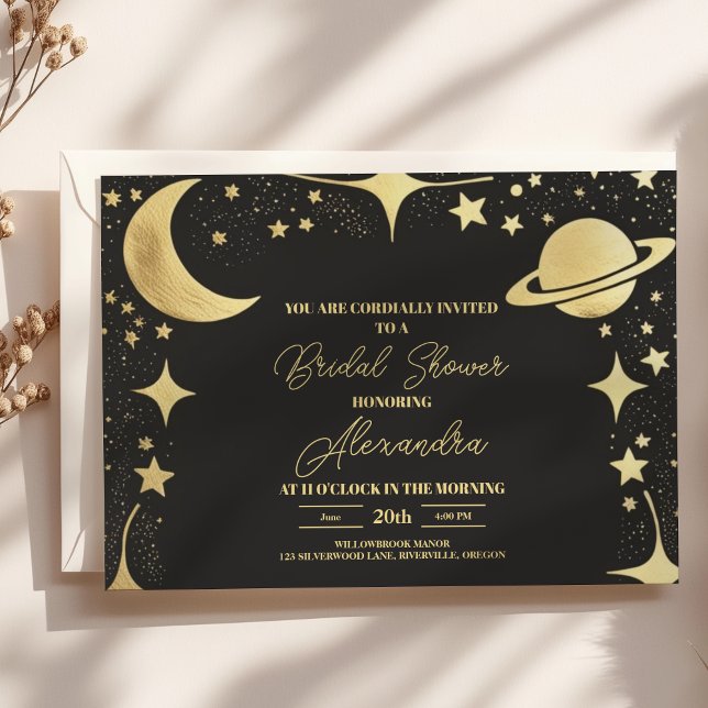 Convite Chuva de Ouro Celestial Crescente Lua Chá de Noiva (Criador carregado)