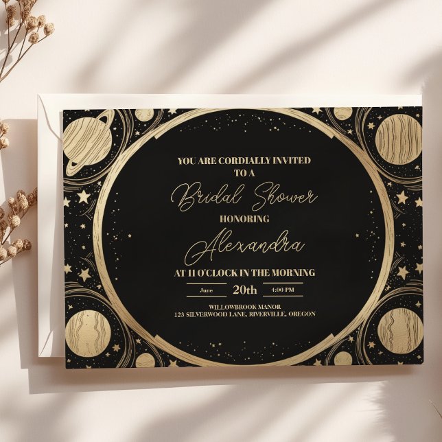 Convite Chuva de Ouro Celestial Crescente Lua Chá de Noiva (Criador carregado)