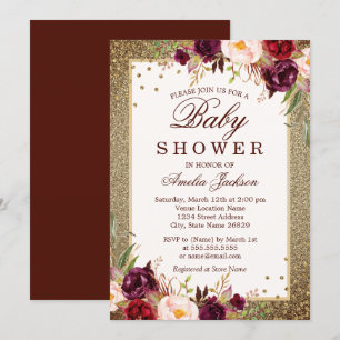 Convite Chuva de ouro de Borgonha Baby Shower
