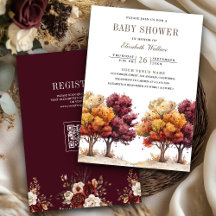 Chuva de Outono Burgundy Árvores QR Code Baby Show