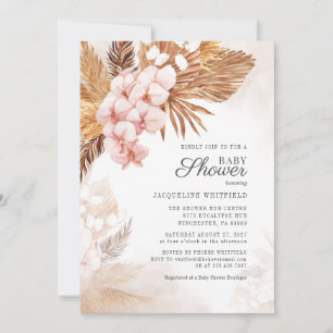 Convite Chuva de Pampas Boho Floral Baby Shower Terracota