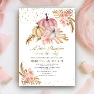 Convite Chuva de Pampas Boho Rosas Rosa Desbotado Abóbora