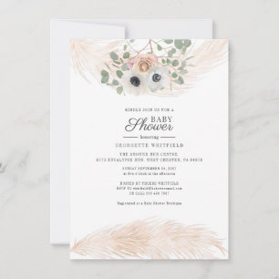 Convite Chuva de Pampas Floral Chá de Bebê Menina Boho