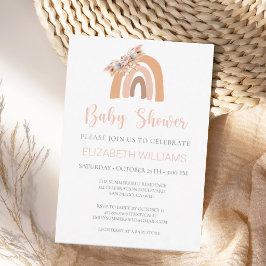 Convite Chuva de Pampas Rosa Pastel Arco-Íris Baby Shower