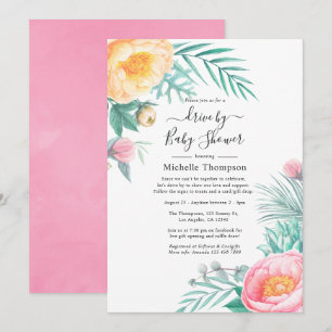 Convite Chuva de Passage Tropical com Flores em Pastel