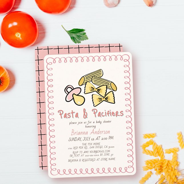 Convite Chuva de Pasta & Chupetas Menina Bebê Rosa (Criador carregado)