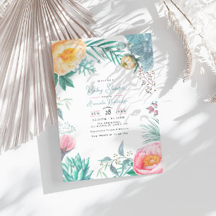 Convite Chuva de Pastel Tropical Floral Verão Baby Shower
