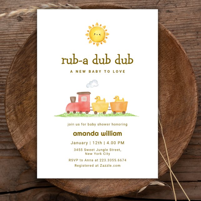 Convite Chuva de Patinhos Choo Choo Trem Chá de Bebê   (Rub A Dub Dub Duck Choo Choo Train Baby Shower Invitation)