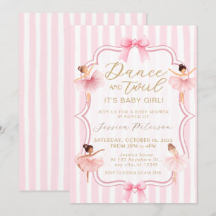 Convite Chuva de Pérola Rosa Bailarina Bebê Shower