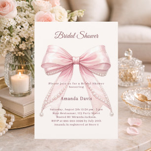 Convite Chuva de pérolas de marfim rosa elegante para Noiv