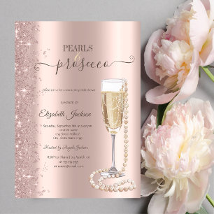 Convite Chuva de Pérolas e Prosecco Dourado Rosa para Chá 