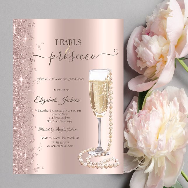 Convite Chuva de Pérolas e Prosecco Dourado Rosa para Chá  (Criador carregado)