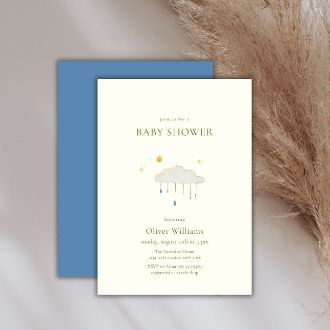 Convite Chuva de Pérolas Moderno Chá de Bebê Elegante (Blue Pearl Modern Elegant Raindrop Baby Shower Invitation)