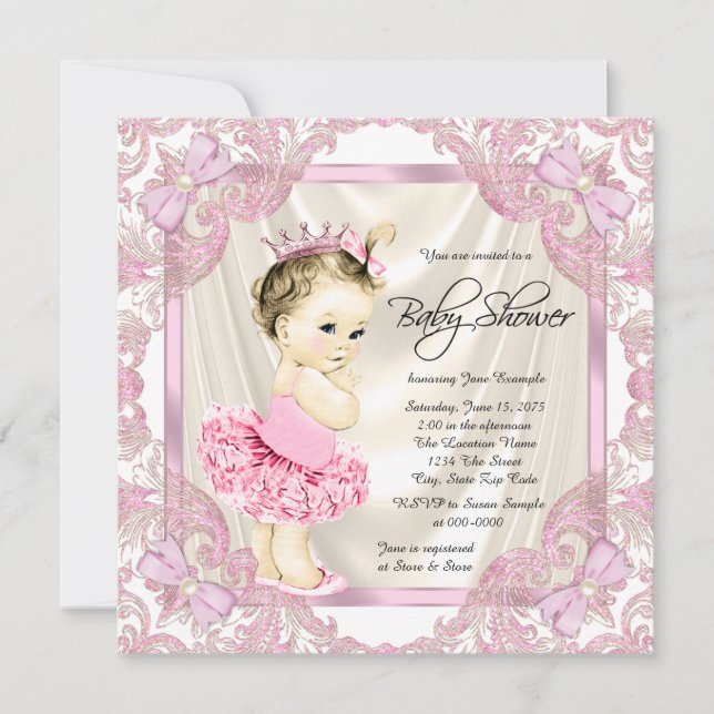 Convite Chuva de Pérolas Princesa Tutu Chá de Bebê Bailari (Frente)