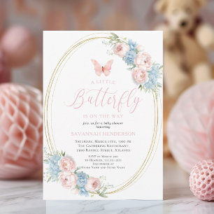 Convite Chuva de Pétalas Azul Rosa Baby Shower