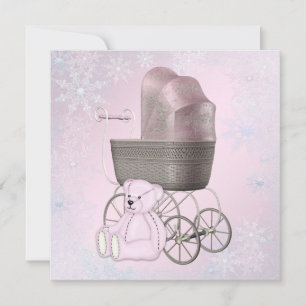 Convite Chuva de Pétalas Cor-de-Rosa no Inverno Baby Showe