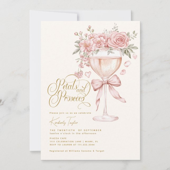 Convite Chuva de Pétalas e Prosecco Rosa Jardim Chá de Noi (Frente)