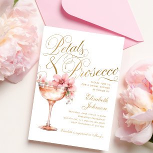 Convite Chuva de Pétalas Florais Rosa Dourado & Chá de Noi