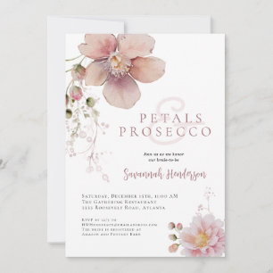 Convite Chuva de Pétalas Florais Rosa e Prosecco para Chá