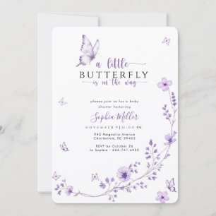 Convite Chuva de Pétalas Lavanda Roxa Borboleta Baby Showe