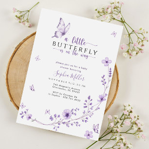 Convite Chuva de Pétalas Lavanda Roxa Borboleta Baby Showe