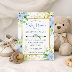 Convite Chuva de Pétalas: Margaridas e Flores Azuis Baby S