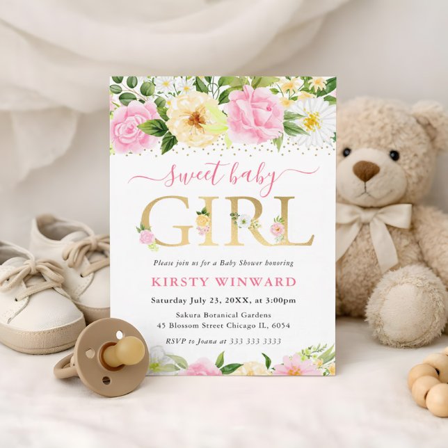 Convite Chuva de Pétalas Rosa e Amarela Baby Shower (Criador carregado)