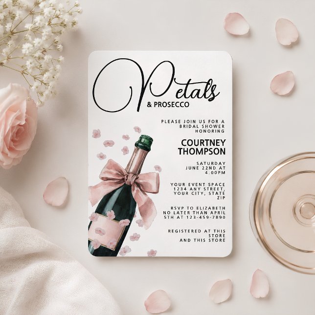 Convite Chuva de Pétalas Rosa e Prosecco para Chá de Noiva (Criador carregado)