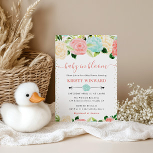 Convite Chuva de Pétalas Rosa e Verde Água - Baby Shower