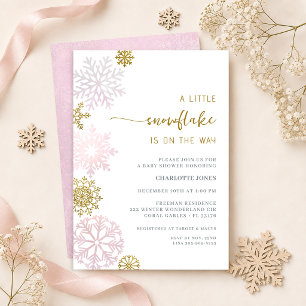 Convite Chuva de Pétalas Rosa Floco de Neve Babyshower de