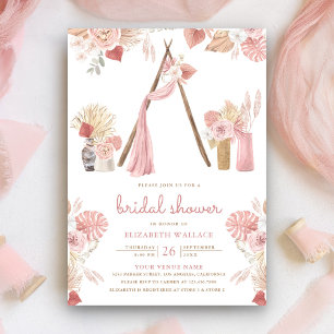 Convite Chuva de Pétalas Rosa Floral Boho Festa de Noivado