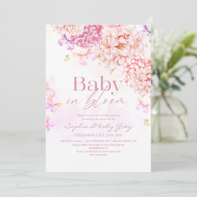 Convite Chuva de Pétalas Rosa Jardim Bebê Shower (Em pé/Frente)