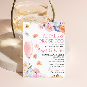 Convite Chuva de Pétalas Rosa Laranja Prosecco para Chá de