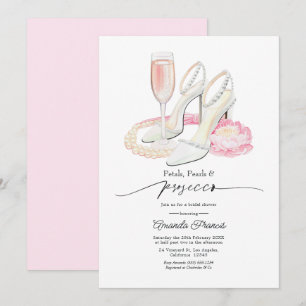 Convite Chuva de Pétalas Rosa, Pérolas e Prosecco para Chá