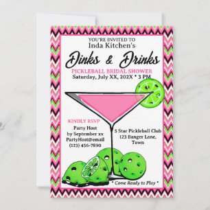 Convite Chuva de Pickleball Dinks e Drinks Chevron Rosa