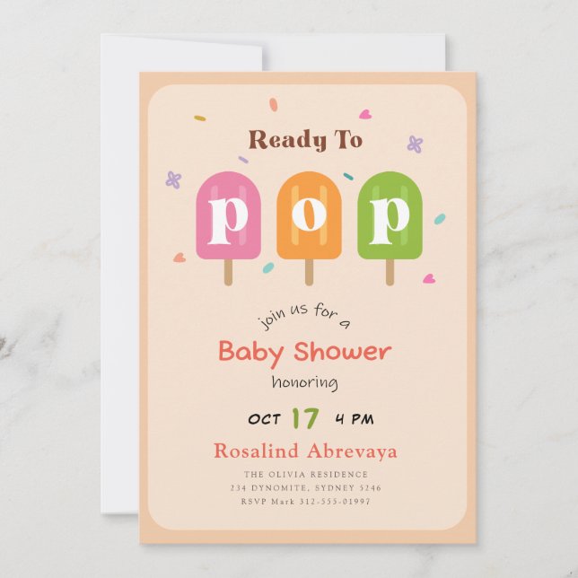 Convite Chuva de Picolé de Aquarela para Chuvinha de Bebê (Frente)