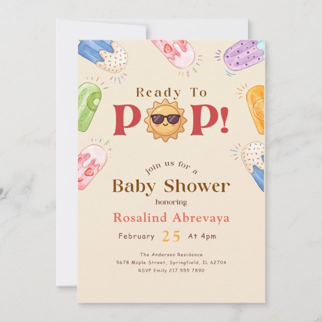 Convite Chuva de Picolé de Verão Baby Shower (Frente)