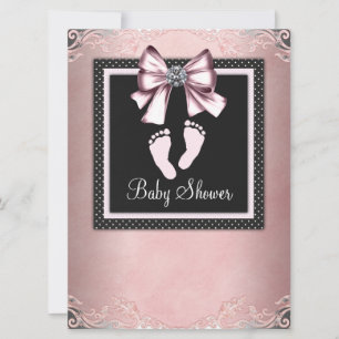 Convite Chuva de Pink Black Pink Pegadas Baby Shower