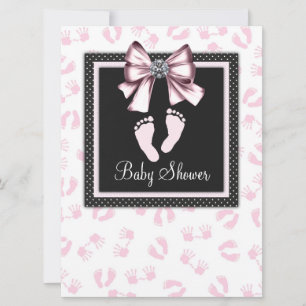 Convite Chuva de Pink Black Pink Pegadas Baby Shower