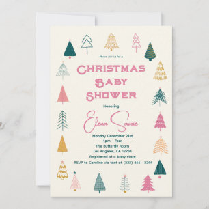 Convite Chuva de Pink & Verde Chá de Bebê Árvore de Natal