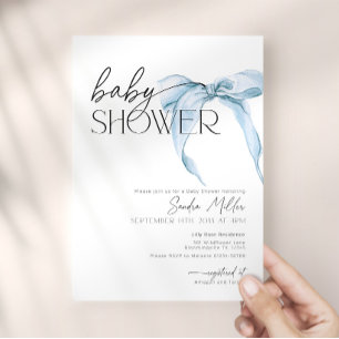 Convite Chuva de Poeira de Laço Azul Baby Shower Coquette