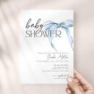 Convite Chuva de Poeira de Laço Azul Baby Shower Coquette