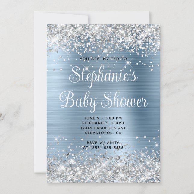 Convite Chuva de Prata Azul Claro Baby Shower (Frente)