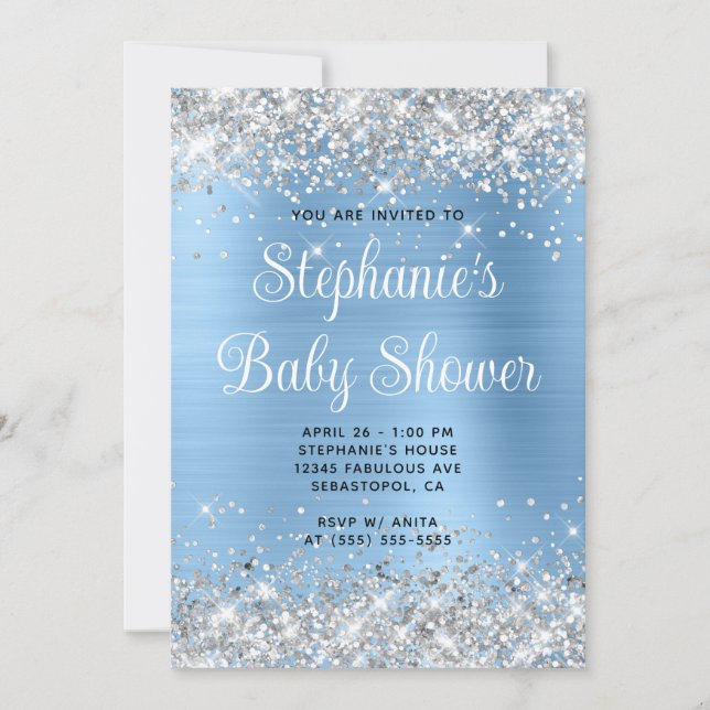 Convite Chuva de Prata Azul Online Baby Shower (Frente)