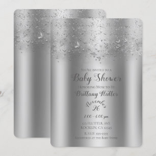 Convite Chuva de Prata Borboleta Flutter Baby Shower