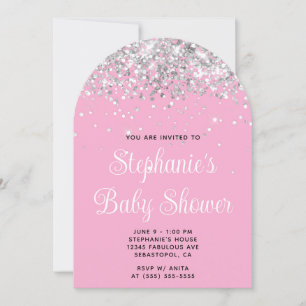 Convite Chuva de Prata Rosa Claro Baby Shower
