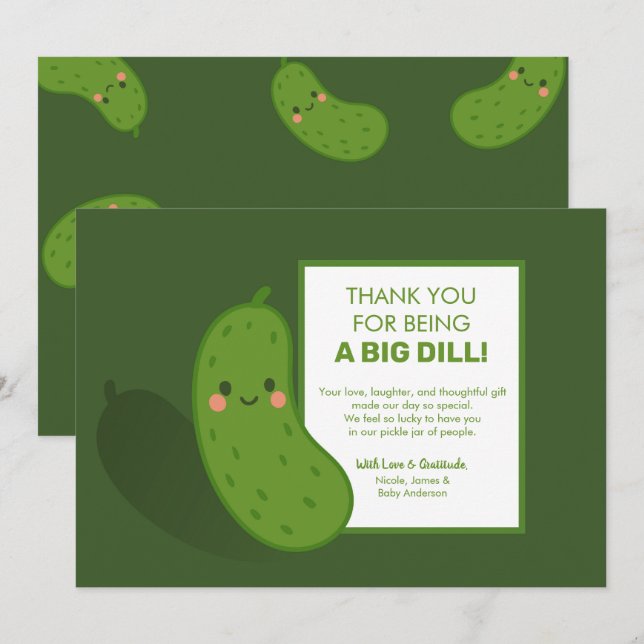 Convite Chuva de Presente do Bebe Big Dill Green Pickle Ob (Frente/Verso)