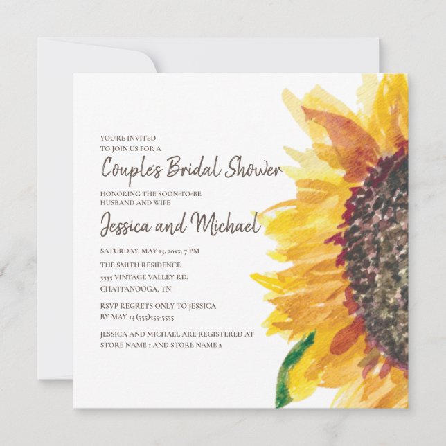 Convite Chuva de Presentes de Casamento de Girassóis Amare (Frente)
