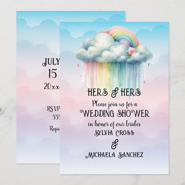 Convite Chuva de Presentes de Casamento Lésbica HERS & HER (Frente/Verso)