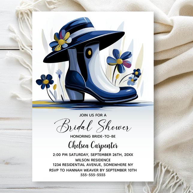 Convite Chuva de Presentes de Noiva com Botas Azuis e Chap (Criador carregado)